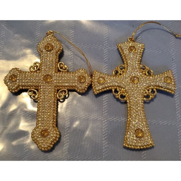Set of 2 Elegant 4.5" Cross Glitter Ornament Window Hangar - Picture 2 of 4